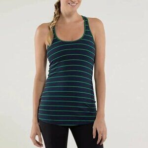 Lululemon Cool Racerback Tank Top Navy Green Striped size 2 approx